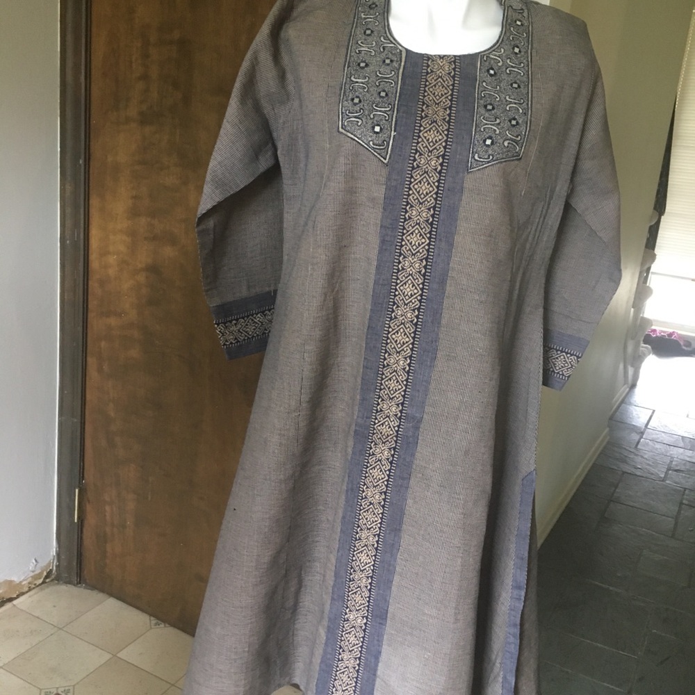 Cotton Grey KURTA TUNIC + SALWAR. NWOT. Chest: 45”